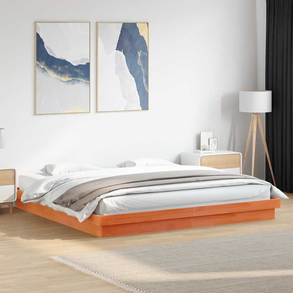 LED Bed Frame without Mattress Wax Brown 200x200 cm Solid Wood