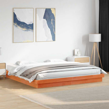 LED Bed Frame without Mattress Wax Brown 200x200 cm Solid Wood