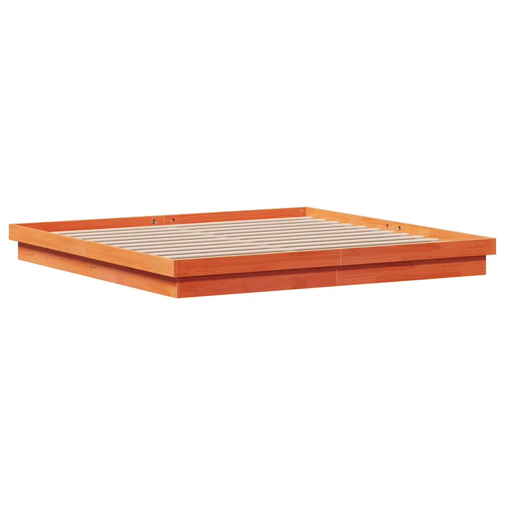 LED Bed Frame without Mattress Wax Brown 200x200 cm Solid Wood