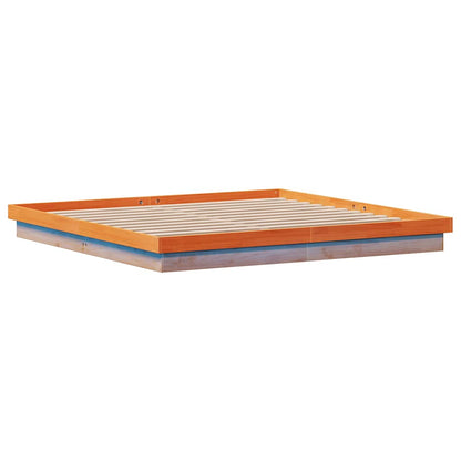 LED Bed Frame without Mattress Wax Brown 200x200 cm Solid Wood