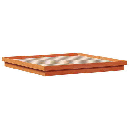 LED Bed Frame without Mattress Wax Brown 200x200 cm Solid Wood