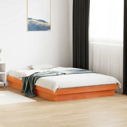 LED Bed Frame without Mattress Wax Brown 120x190 cm Solid Wood