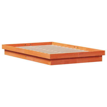 LED Bed Frame without Mattress Wax Brown 120x190 cm Solid Wood