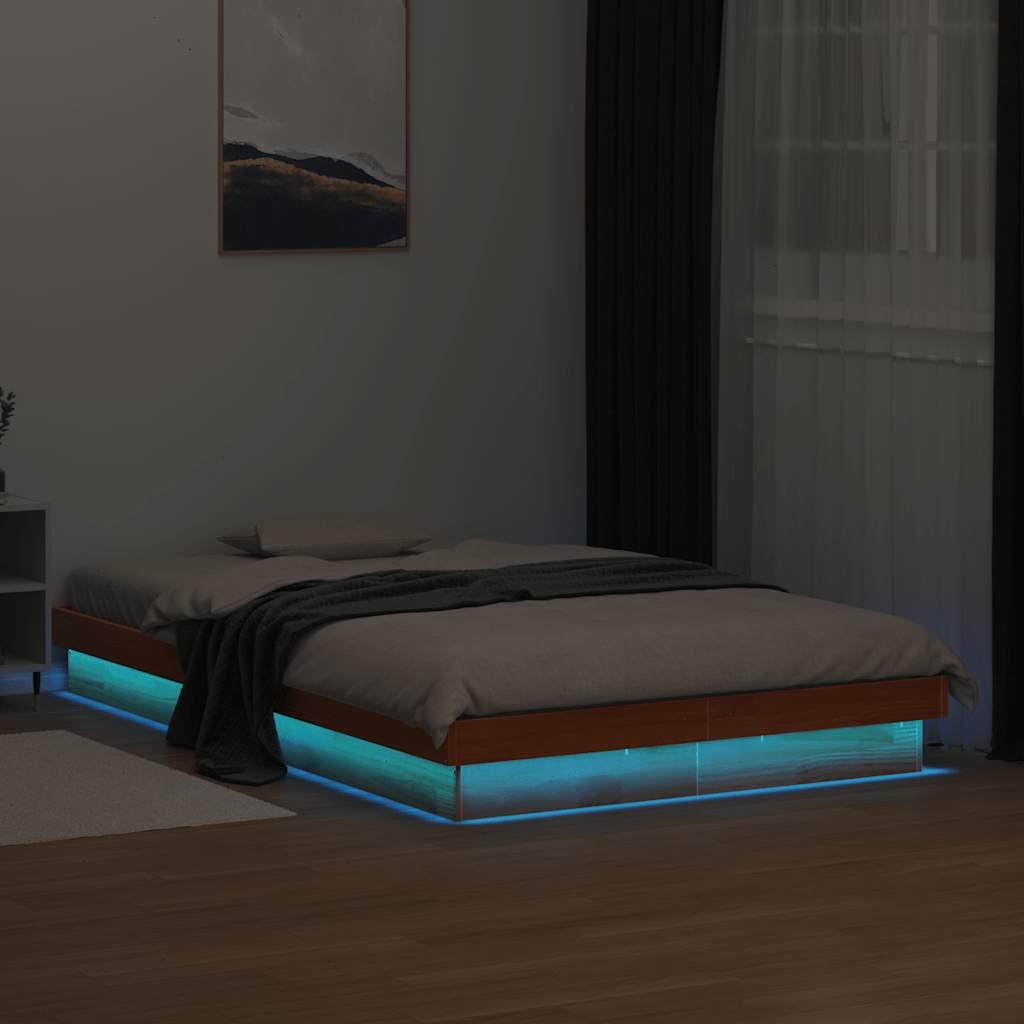 LED Bed Frame without Mattress Wax Brown 120x190 cm Solid Wood