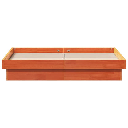 LED Bed Frame without Mattress Wax Brown 135x190 cm Double Solid Wood