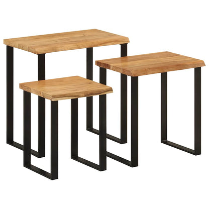 Nesting Tables 3 pcs with Live Edge Solid Wood Acacia