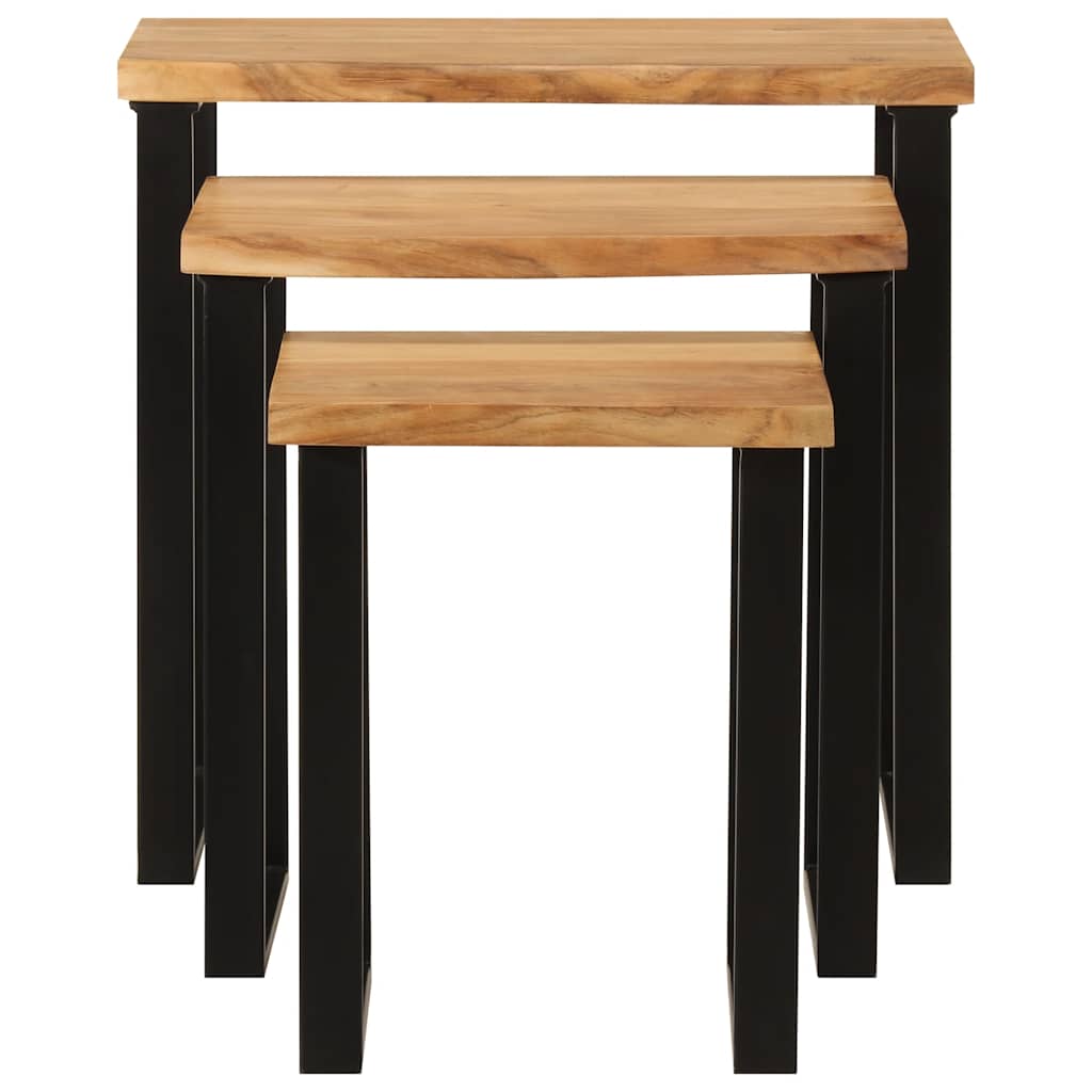 Nesting Tables 3 pcs with Live Edge Solid Wood Acacia
