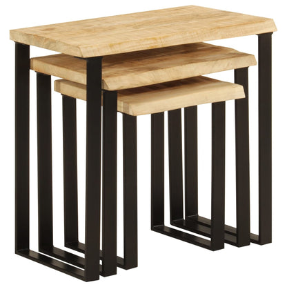 Nesting Tables 3 pcs with Live Edge Solid Wood Mango