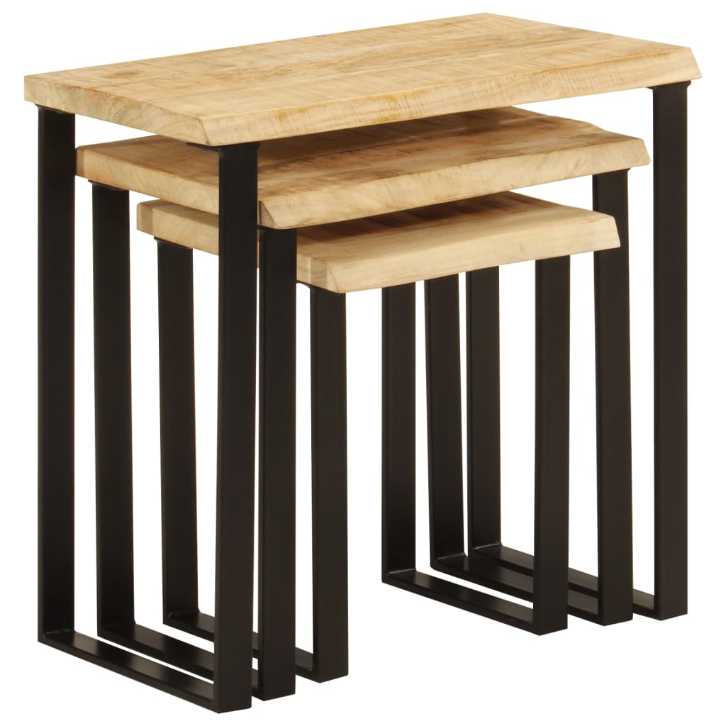 Nesting Tables 3 pcs with Live Edge Solid Wood Mango