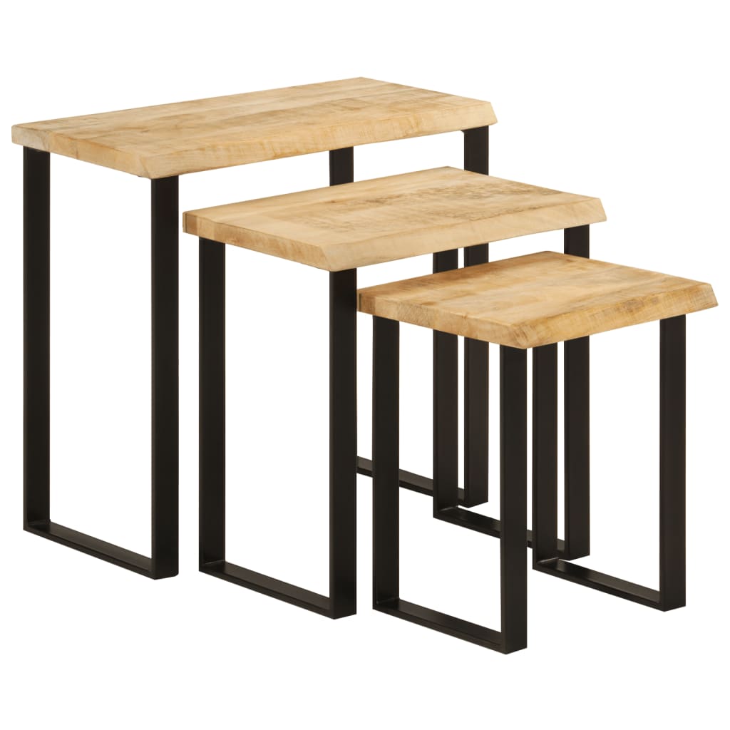 Nesting Tables 3 pcs with Live Edge Solid Wood Mango