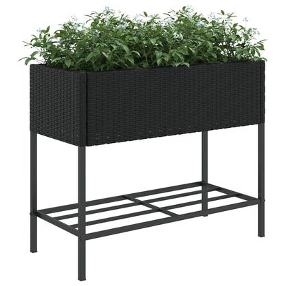 Garden Planters with Shelf 2 pcs Black 90x40x75 cm Poly Rattan