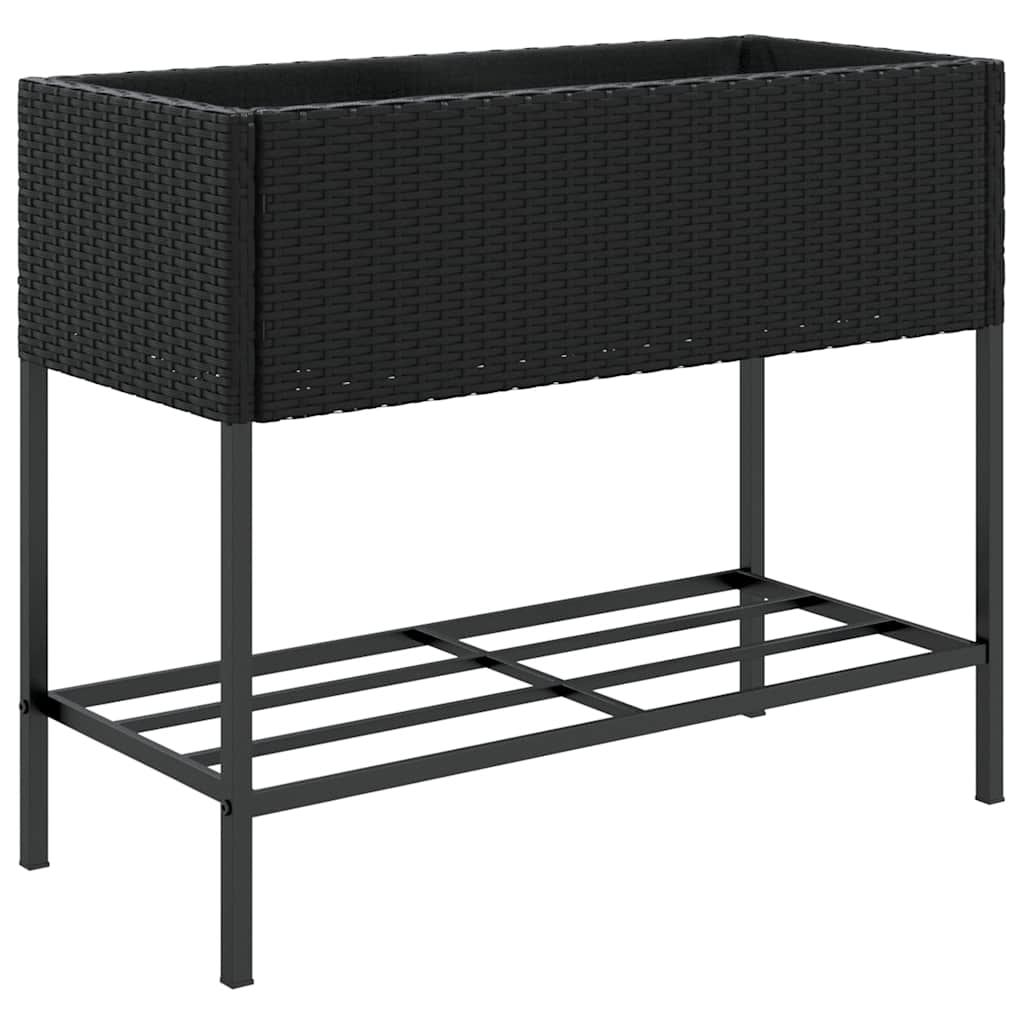 Garden Planters with Shelf 2 pcs Black 90x40x75 cm Poly Rattan
