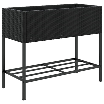 Garden Planters with Shelf 2 pcs Black 90x40x75 cm Poly Rattan