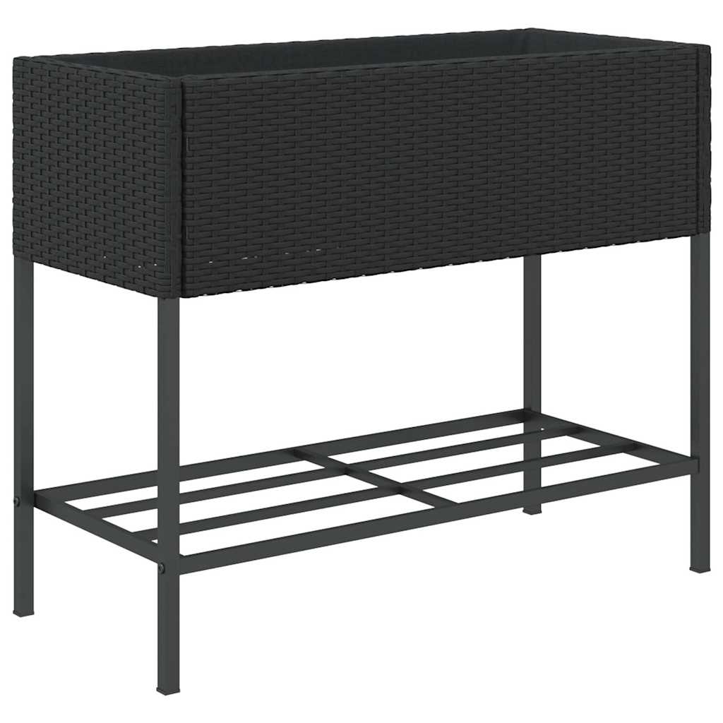 Garden Planters with Shelf 2 pcs Black 90x40x75 cm Poly Rattan