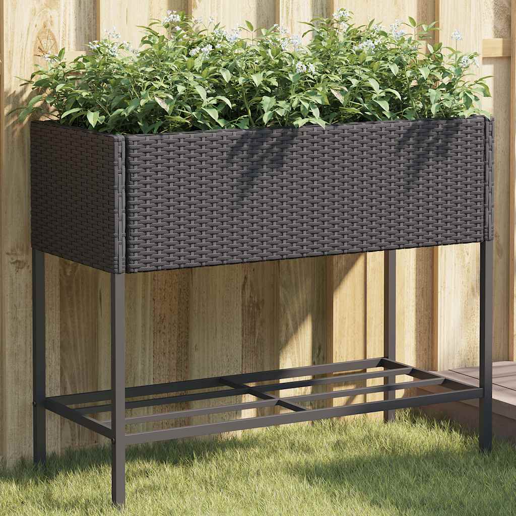 Garden Planters with Shelf 2 pcs Black 90x40x75 cm Poly Rattan