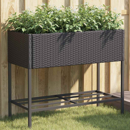 Garden Planters with Shelf 2 pcs Black 90x40x75 cm Poly Rattan