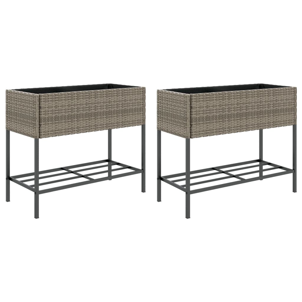Garden Planters with Shelf 2 pcs Grey 90x40x75 cm Poly Rattan
