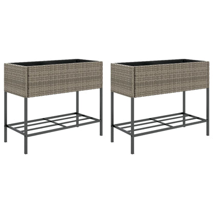 Garden Planters with Shelf 2 pcs Grey 90x40x75 cm Poly Rattan