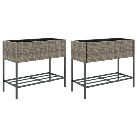 Garden Planters with Shelf 2 pcs Grey 90x40x75 cm Poly Rattan