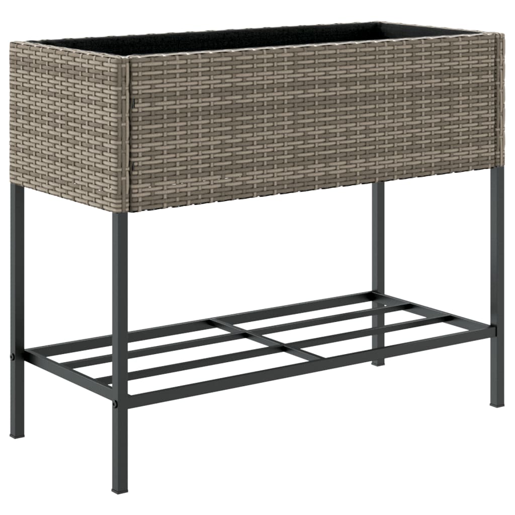 Garden Planters with Shelf 2 pcs Grey 90x40x75 cm Poly Rattan