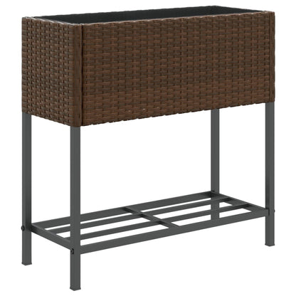 Garden Planters with Shelf 2 pcs Brown 70x28x70 cm Poly Rattan