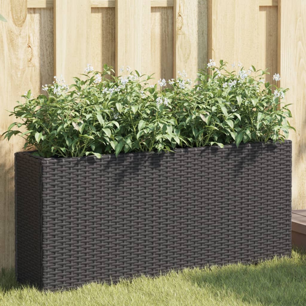 Garden Planters with 2 Pots 2 pcs Black 90x20x40 cm Poly Rattan