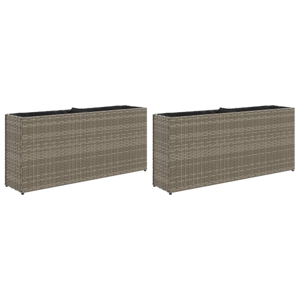Garden Planters with 2 Pots 2 pcs Grey 90x20x40 cm Poly Rattan