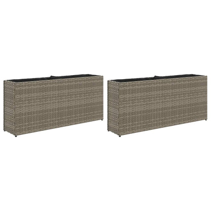 Garden Planters with 2 Pots 2 pcs Grey 90x20x40 cm Poly Rattan