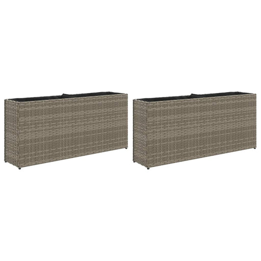 Garden Planters with 2 Pots 2 pcs Grey 90x20x40 cm Poly Rattan