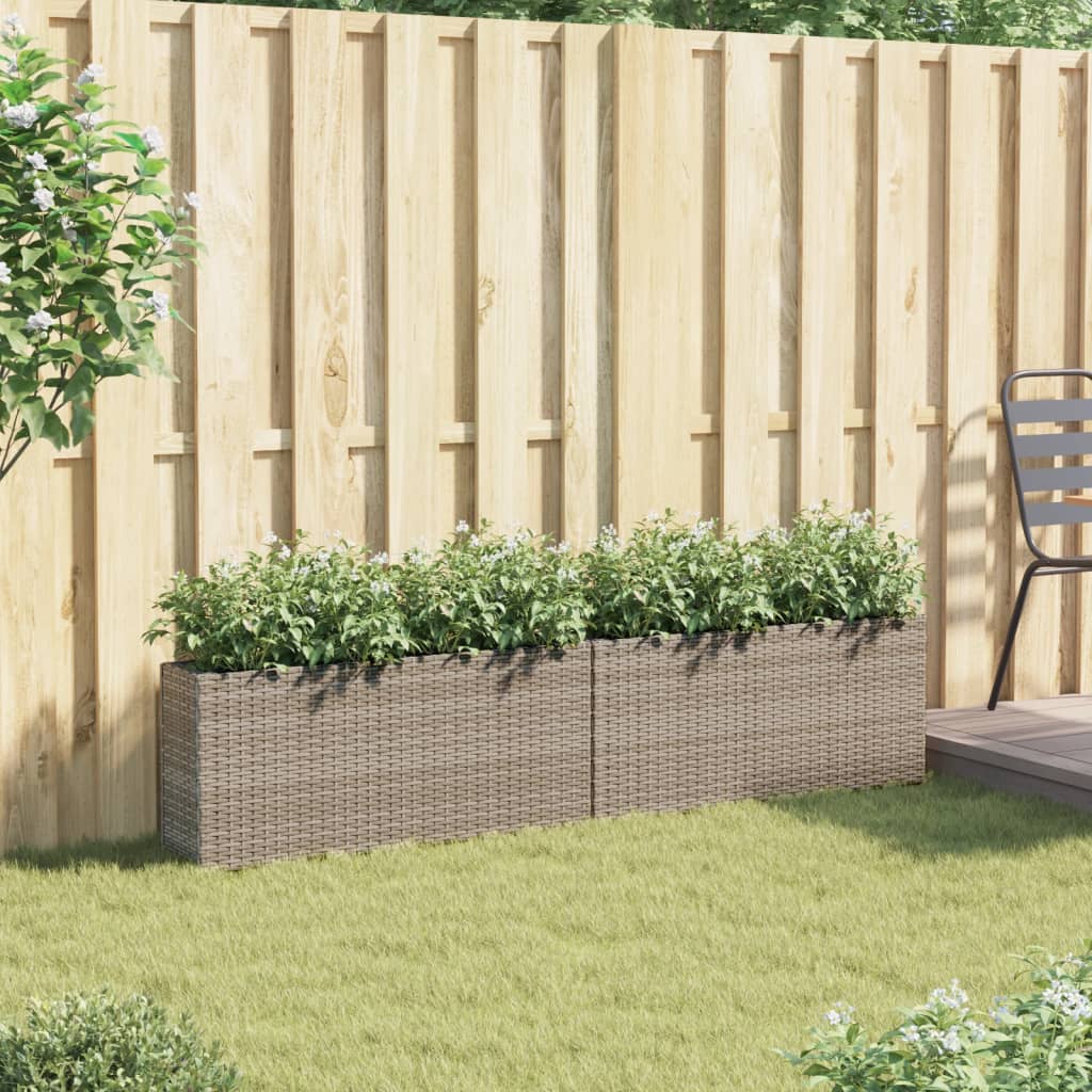 Garden Planters with 2 Pots 2 pcs Grey 90x20x40 cm Poly Rattan