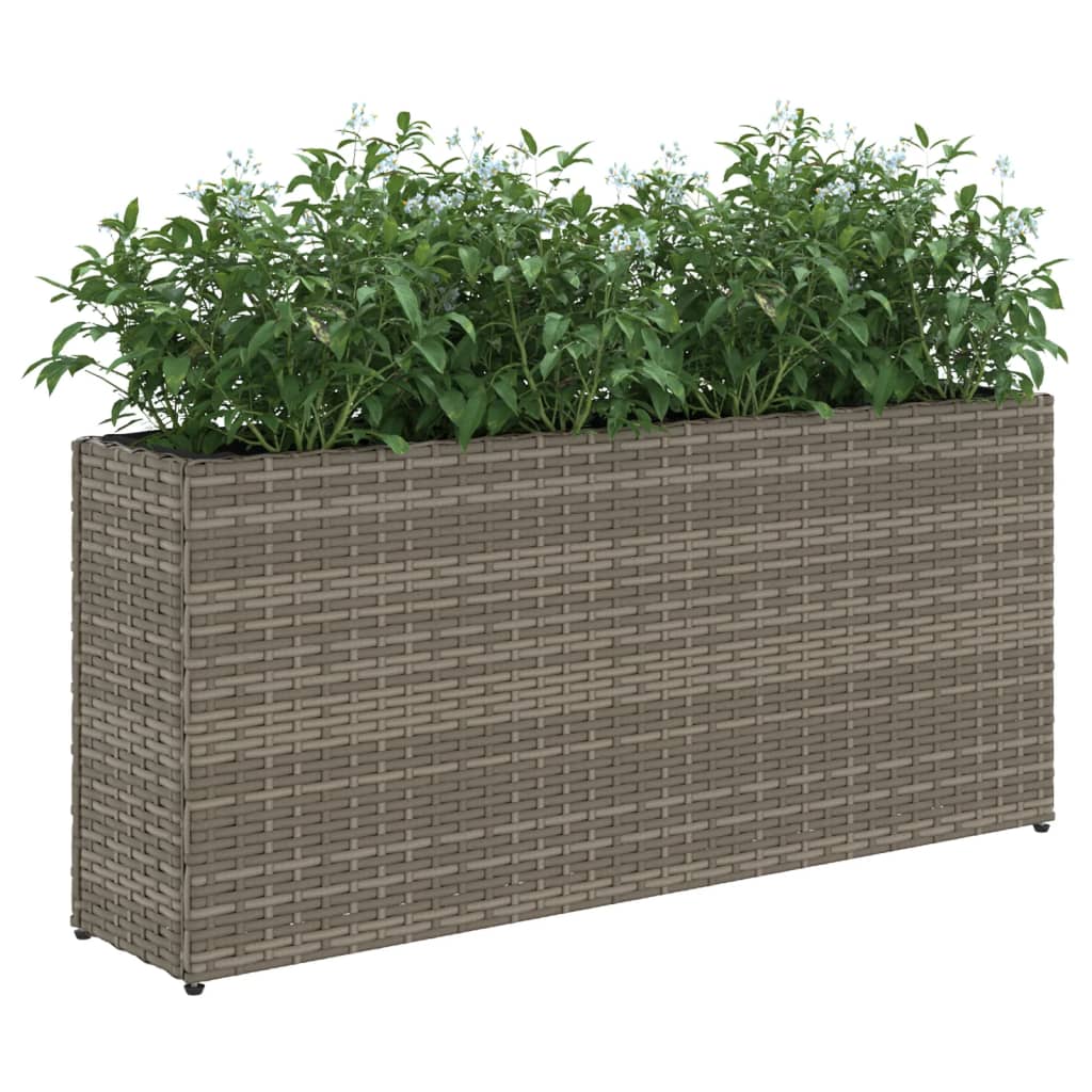 Garden Planters with 2 Pots 2 pcs Grey 90x20x40 cm Poly Rattan
