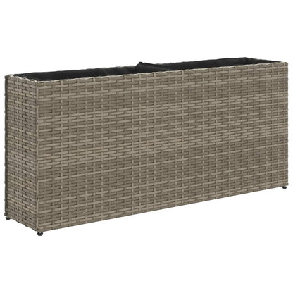 Garden Planters with 2 Pots 2 pcs Grey 90x20x40 cm Poly Rattan