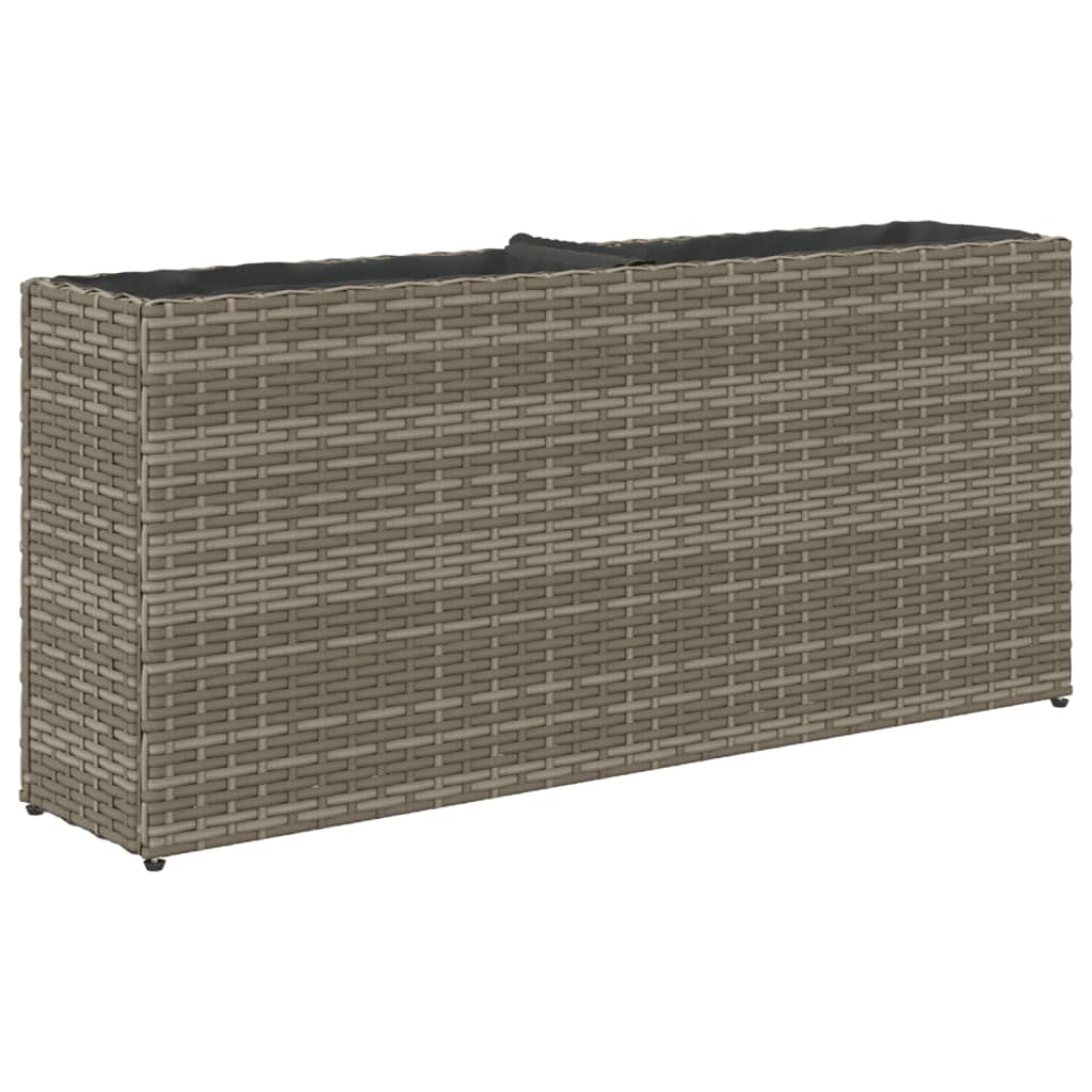 Garden Planters with 2 Pots 2 pcs Grey 90x20x40 cm Poly Rattan