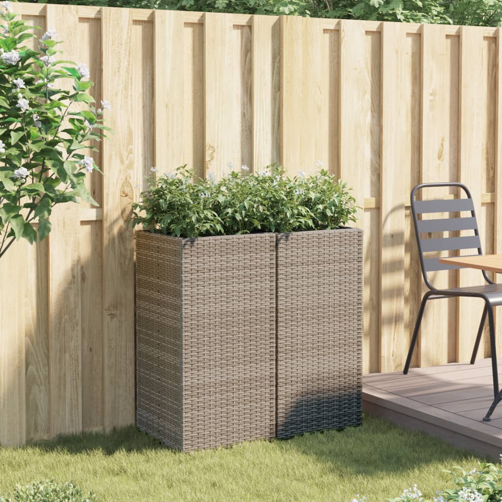 Garden Planters 2 pcs Grey 40x40x80 cm Poly Rattan