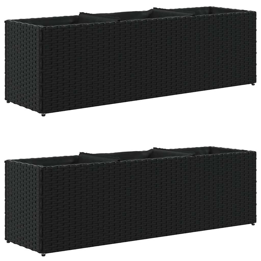 Garden Planters with 3 Pots 2 pcs Black 105x30x32 cm Poly Rattan
