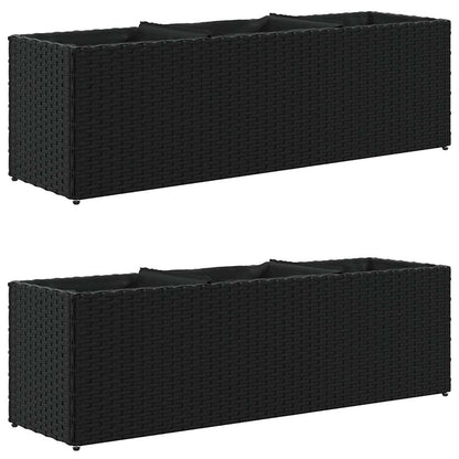 Garden Planters with 3 Pots 2 pcs Black 105x30x32 cm Poly Rattan