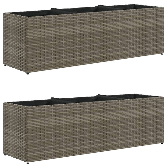 Garden Planters with 3 Pots 2 pcs Grey 105x30x32 cm Poly Rattan