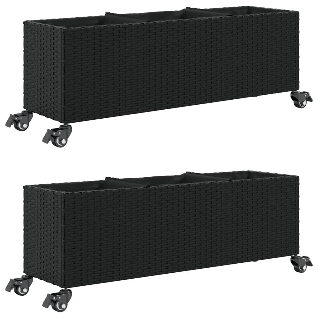 Garden Planters with Wheels 2 pcs Black 107x32x38 cm Poly Rattan