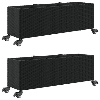Garden Planters with Wheels 2 pcs Black 107x32x38 cm Poly Rattan