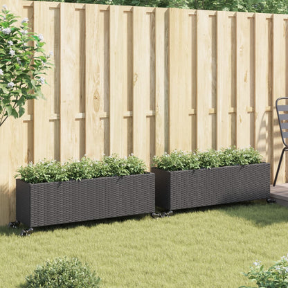Garden Planters with Wheels 2 pcs Black 107x32x38 cm Poly Rattan