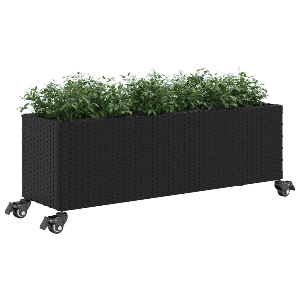 Garden Planters with Wheels 2 pcs Black 107x32x38 cm Poly Rattan