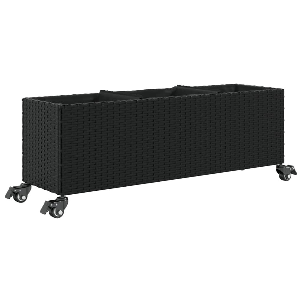 Garden Planters with Wheels 2 pcs Black 107x32x38 cm Poly Rattan