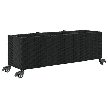 Garden Planters with Wheels 2 pcs Black 107x32x38 cm Poly Rattan
