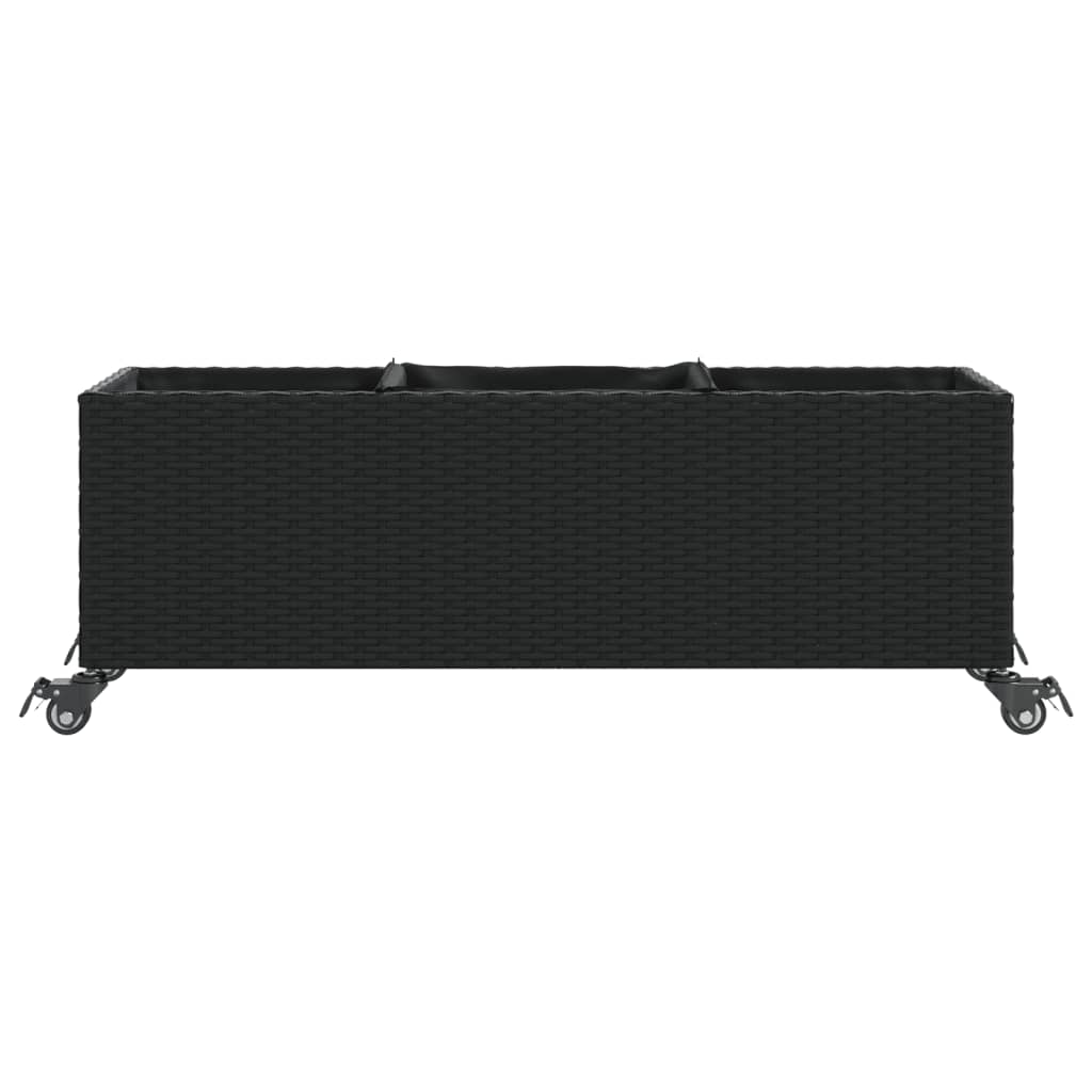 Garden Planters with Wheels 2 pcs Black 107x32x38 cm Poly Rattan