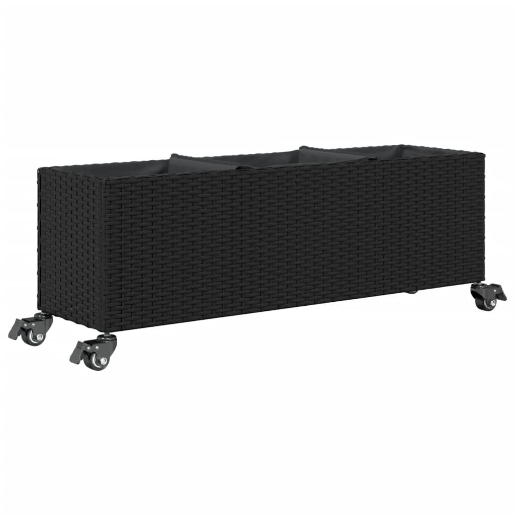 Garden Planters with Wheels 2 pcs Black 107x32x38 cm Poly Rattan