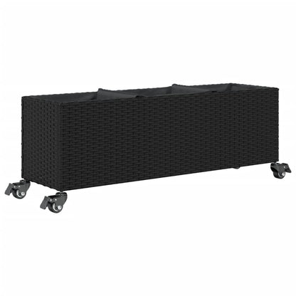 Garden Planters with Wheels 2 pcs Black 107x32x38 cm Poly Rattan