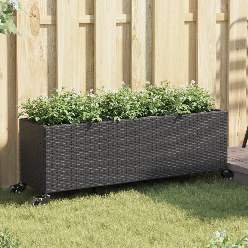 Garden Planters with Wheels 2 pcs Black 107x32x38 cm Poly Rattan