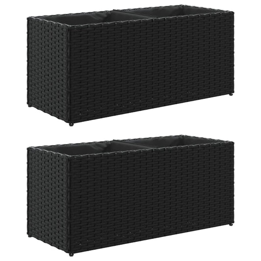 Garden Planters with 2 Pots 2 pcs Black 72x30x32 cm Poly Rattan