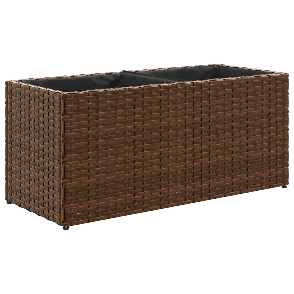 Garden Planters with 2 Pots 2 pcs Brown 72x30x32 cm Poly Rattan