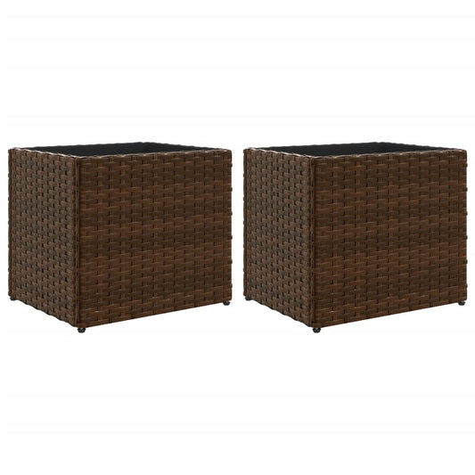 Garden Planters 2 pcs Brown 36x30x32 cm Poly Rattan